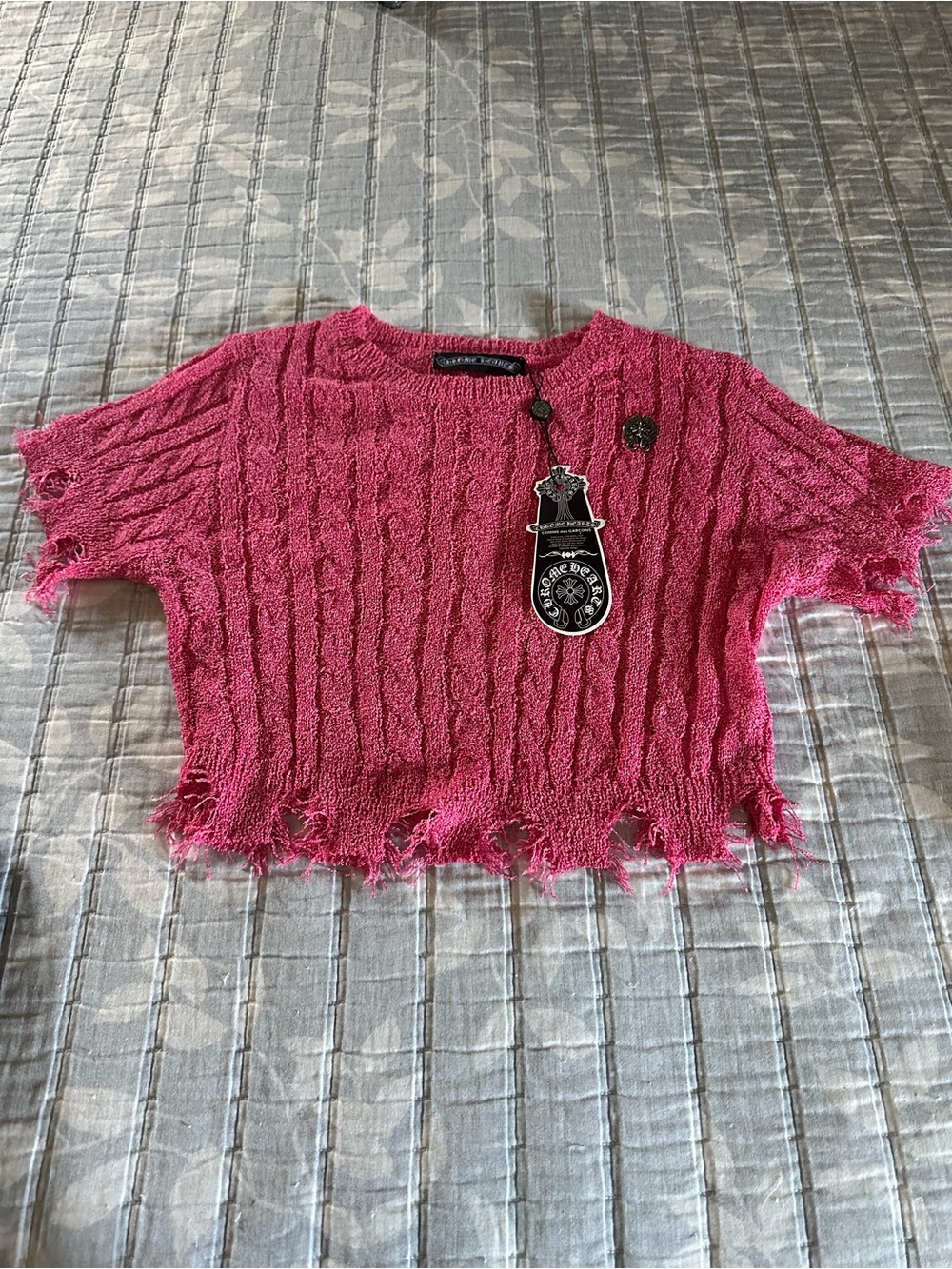 Hot Pink Distressed Knit Crop Top